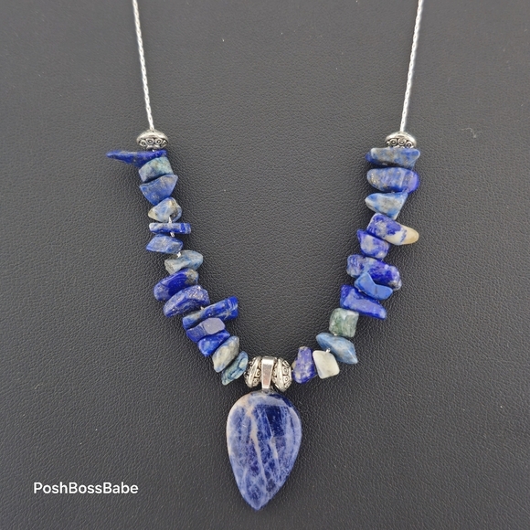Handmade Lapis Lazuli & Sodalite Necklace 24" Silver Plated Chain Miami Artist - Picture 6 of 16